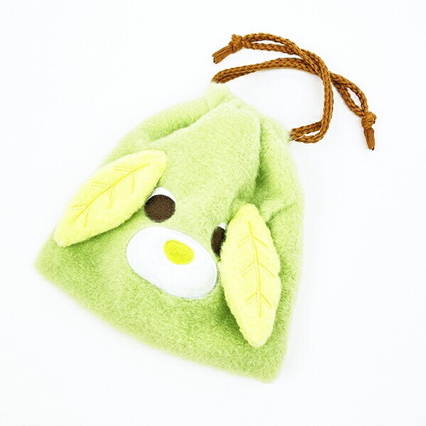 お茶犬 リョク フェイス巾着 ふわふわシリーズ