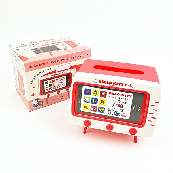 サンリオ ハローキティ テレビ型スマホスタンド＆ティッシュケース インテリア レッド
