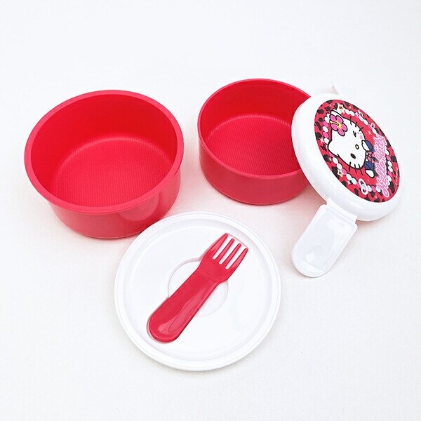 サンリオ ハローキティ 丸型ランチボックス2段（フォーク付き） お弁当箱 日本製 Sanrio
