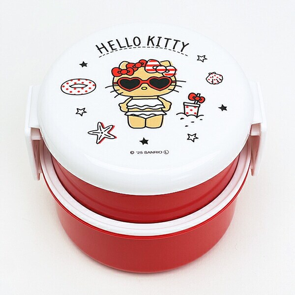 サンリオ 日焼け キティ 丸型ランチボックス2段(フォーク付) ランチ 日本製 Sanrio
