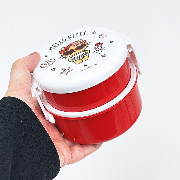 サンリオ 日焼け キティ 丸型ランチボックス2段(フォーク付) ランチ 日本製 Sanrio