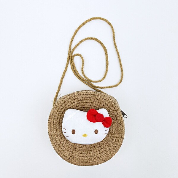 サンリオ ハローキティ ストロー素材ラウンド製ショルダーバッグ かごバッグ Sanrio