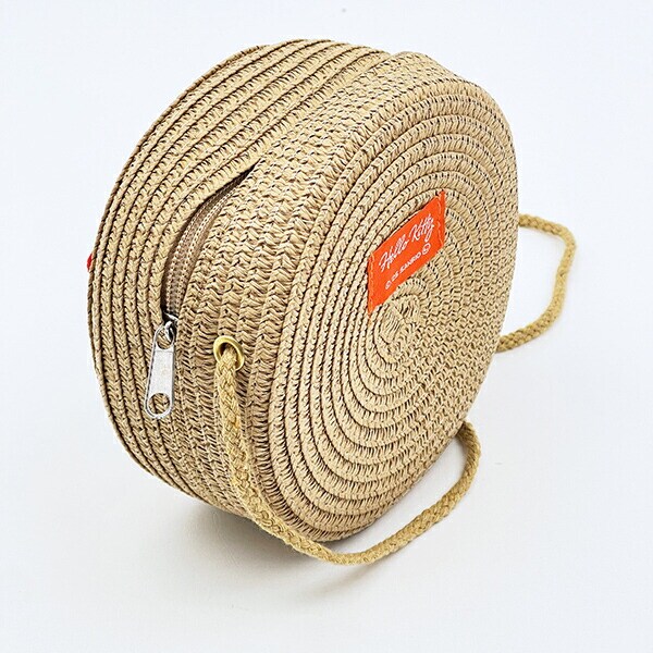 サンリオ ハローキティ ストロー素材ラウンド製ショルダーバッグ かごバッグ Sanrio