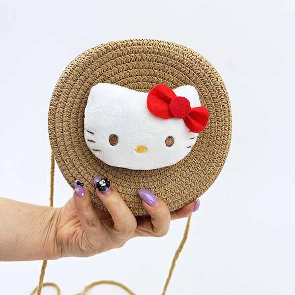 サンリオ ハローキティ ストロー素材ラウンド製ショルダーバッグ かごバッグ Sanrio