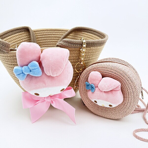 サンリオ マイメロディ ストロー素材ラウンド製ショルダーバッグ かごバッグ Sanrio