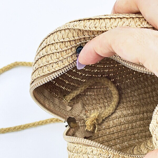 サンリオ シナモロール ストロー素材ラウンド製ショルダーバッグ かごバッグ シナモン Sanrio