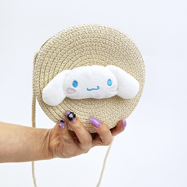 サンリオ シナモロール ストロー素材ラウンド製ショルダーバッグ かごバッグ シナモン Sanrio
