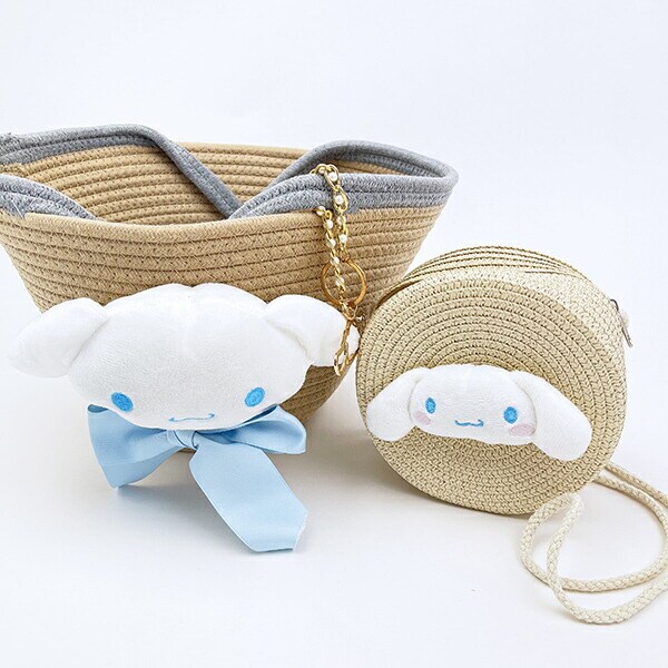 サンリオ シナモロール ストロー素材ラウンド製ショルダーバッグ かごバッグ シナモン Sanrio