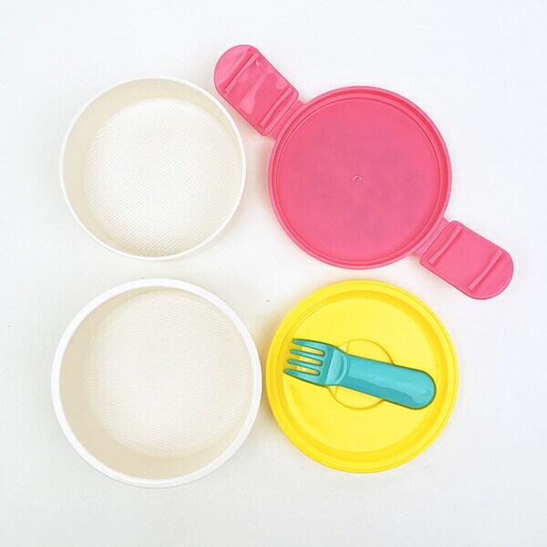 スヌーピー 抗菌丸型ランチボックス二段(フォーク付き) ピンク PEANUTS 75th Anniversary SNOOPY