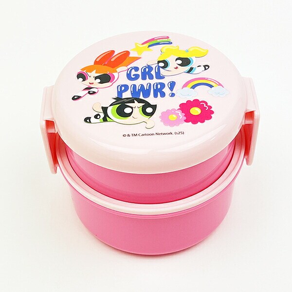 パワーパフガールズ 抗菌丸型ランチボックス2段(フォーク付) パワパフ 日本製