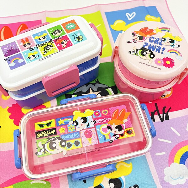 パワーパフガールズ 抗菌丸型ランチボックス2段(フォーク付) パワパフ 日本製