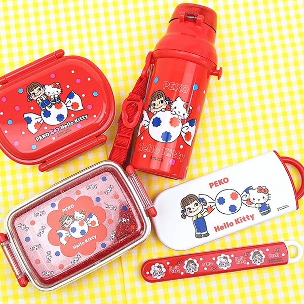 サンリオ ハローキティ × 不二家 ペコちゃん 直飲みプラワンタッチボトル 水筒 ランチ 日本製 Sanrio