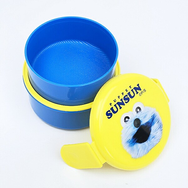 パペットスンスン 丸型ランチボックス2段(フォーク付き) 日本製