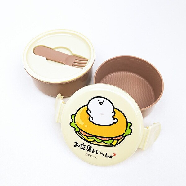 お文具といっしょ 丸型ランチボックス2段(フォーク付) 日本製