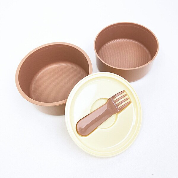 お文具といっしょ 丸型ランチボックス2段(フォーク付) 日本製