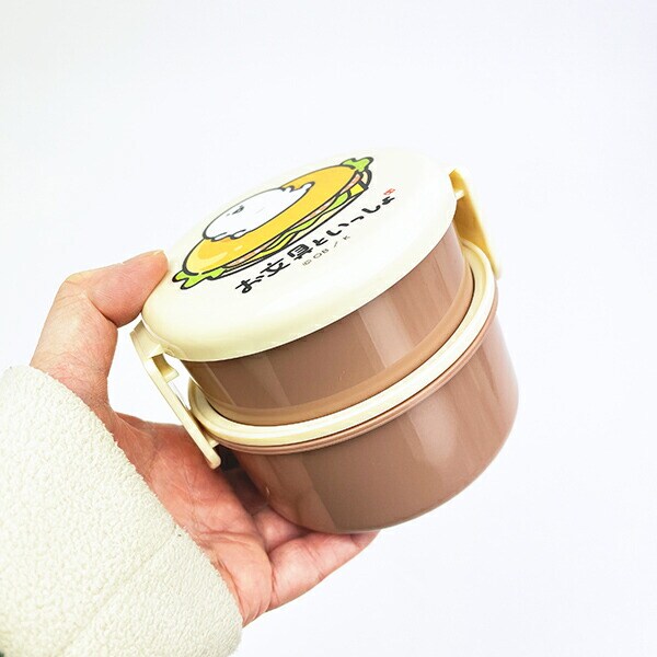 お文具といっしょ 丸型ランチボックス2段(フォーク付) 日本製