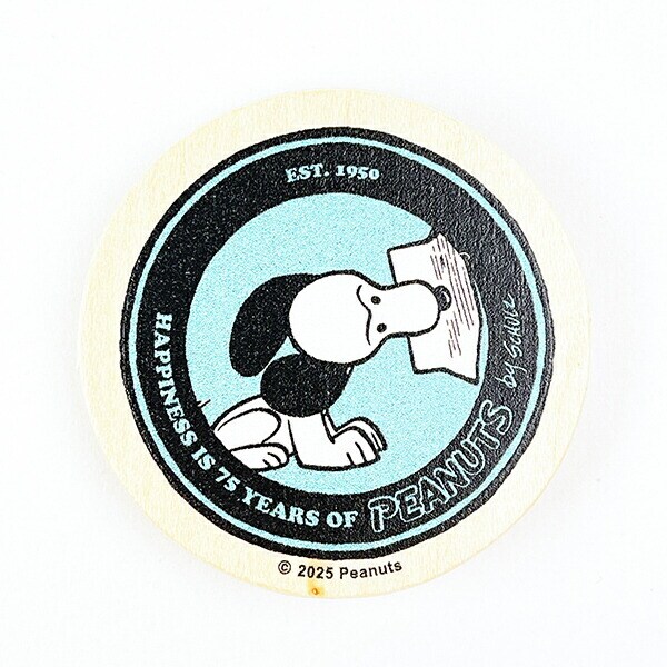 スヌーピー 丸型木のマグネット グリーン PEANUTS 75th SNOOPY 日本製