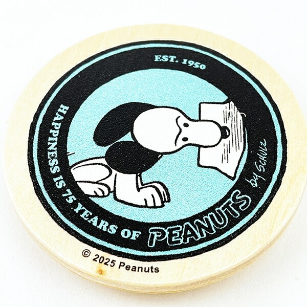 スヌーピー 丸型木のマグネット グリーン PEANUTS 75th SNOOPY 日本製