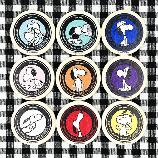 スヌーピー 丸型木のマグネット ネイビー PEANUTS 75th SNOOPY 日本製
