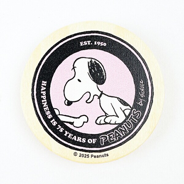 スヌーピー 丸型木のマグネット ピンク PEANUTS 75th SNOOPY 日本製