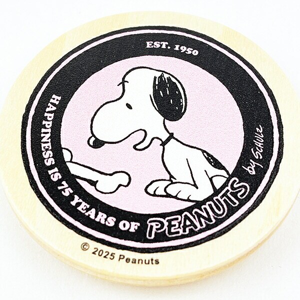 スヌーピー 丸型木のマグネット ピンク PEANUTS 75th SNOOPY 日本製