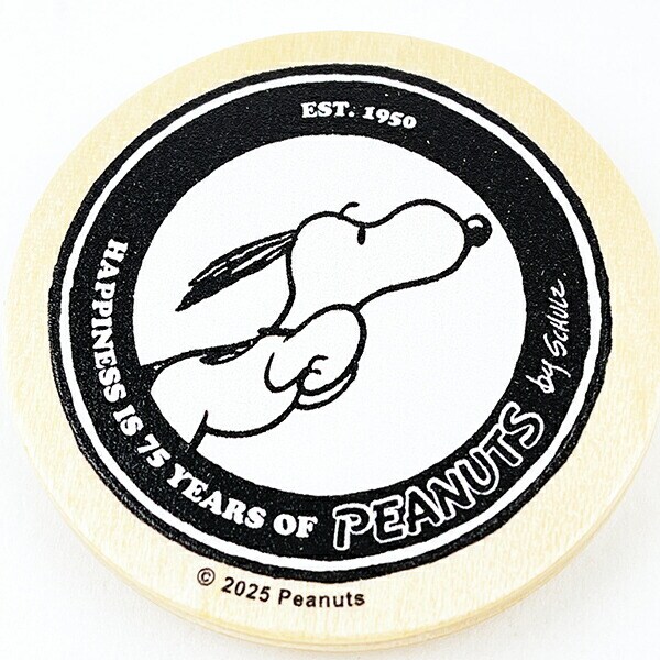 スヌーピー 丸型木のマグネット ホワイト PEANUTS 75th SNOOPY 日本製