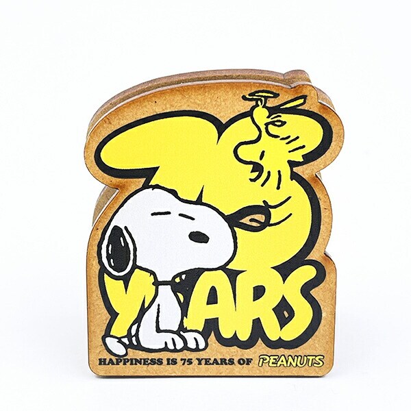 スヌーピー ダイカットメモスタンド ロゴイエロー 文具 PEANUTS 75th 日本製 SNOOPY