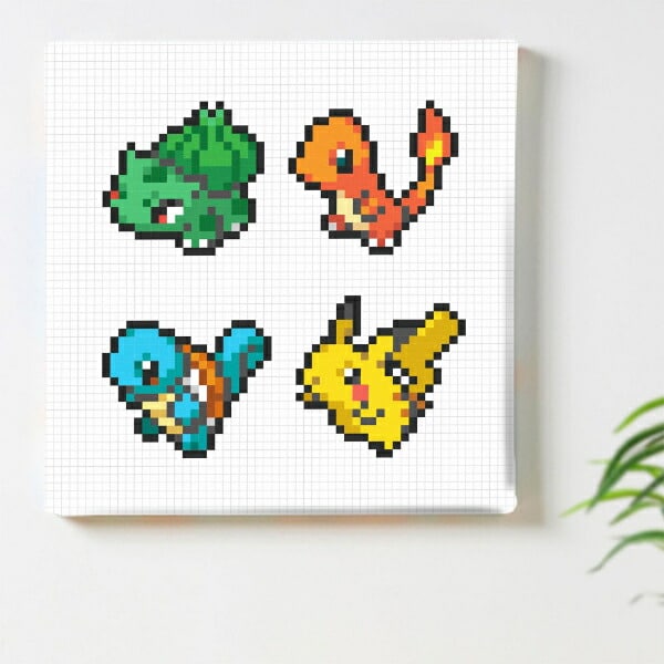 ポケットモンスター 集合(ピカチュウ＆初代御三家) アートパネル ピクセル インテリア ポケモン 日本製