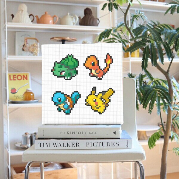ポケットモンスター 集合(ピカチュウ＆初代御三家) アートパネル ピクセル インテリア ポケモン 日本製
