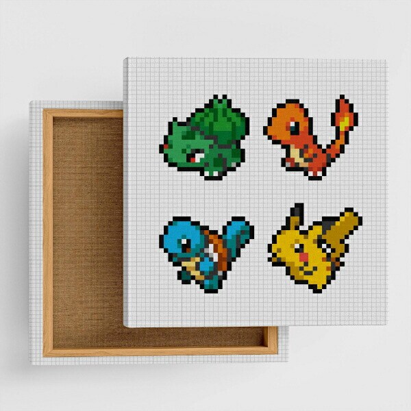 ポケットモンスター 集合(ピカチュウ＆初代御三家) アートパネル ピクセル インテリア ポケモン 日本製