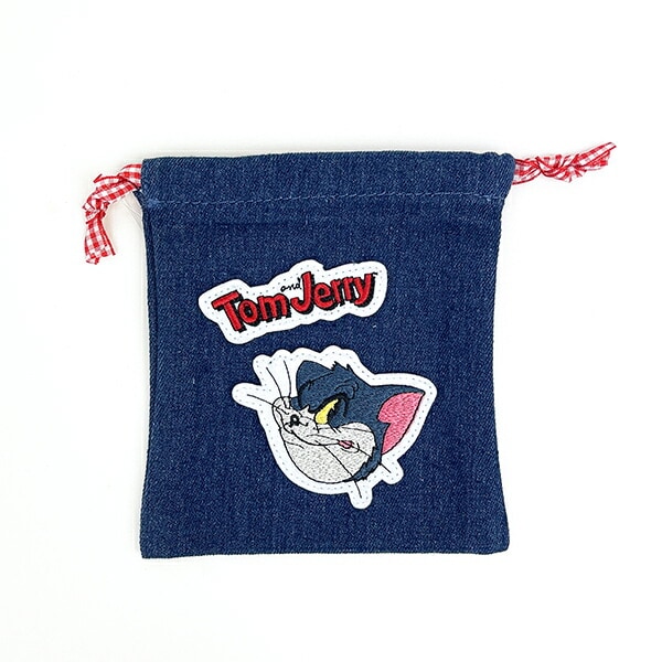 トムとジェリー デニムアップリケ トム 巾着ポーチ 小物入れ