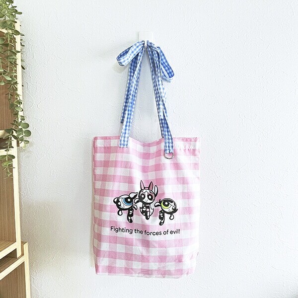パワーパフガールズ ギンガムチェックトートバッグ ピンク パワパフ