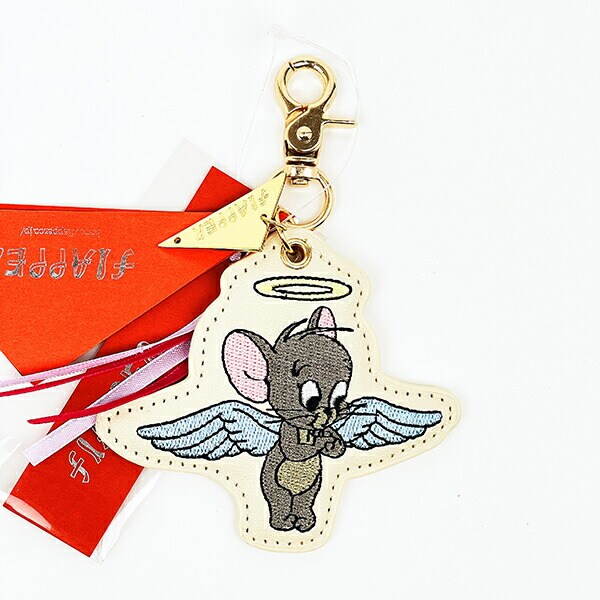 トムとジェリー ジェリー 天使と悪魔刺繍チャーム アイボリー トムジェリ