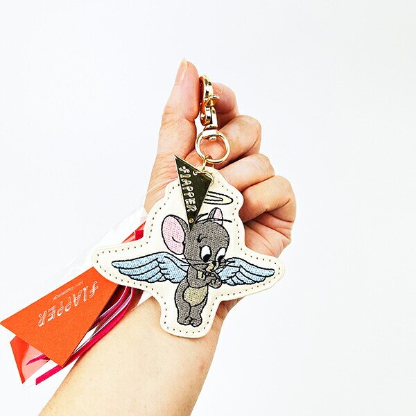 トムとジェリー ジェリー 天使と悪魔刺繍チャーム アイボリー トムジェリ