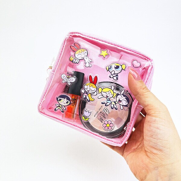 パワーパフガールズ ぷくぷくステッカー風ポーチ ピンク パワパフ