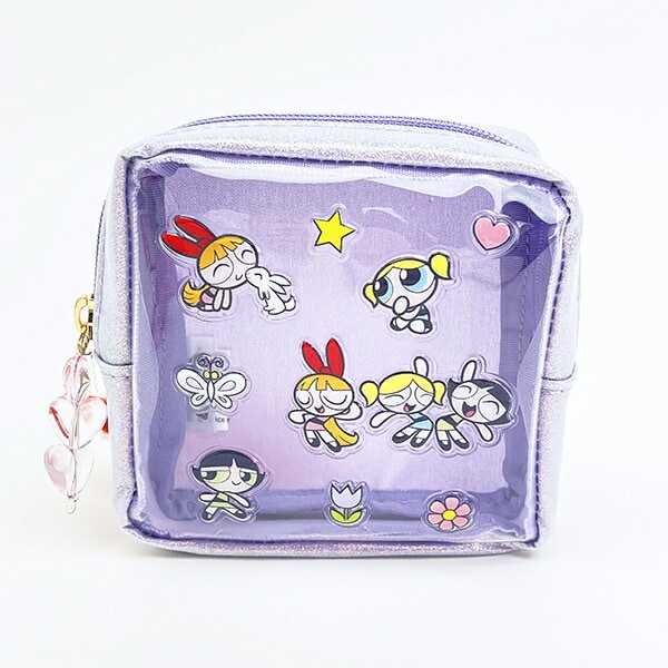 パワーパフガールズ ぷくぷくステッカー風ポーチ パープル パワパフ