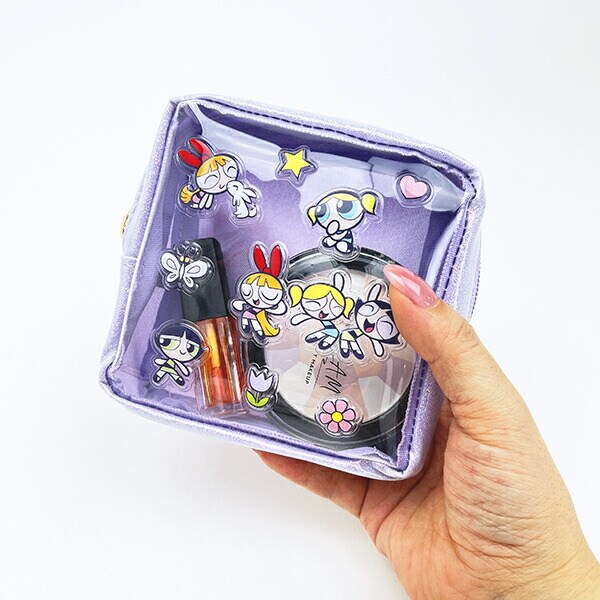 パワーパフガールズ ぷくぷくステッカー風ポーチ パープル パワパフ