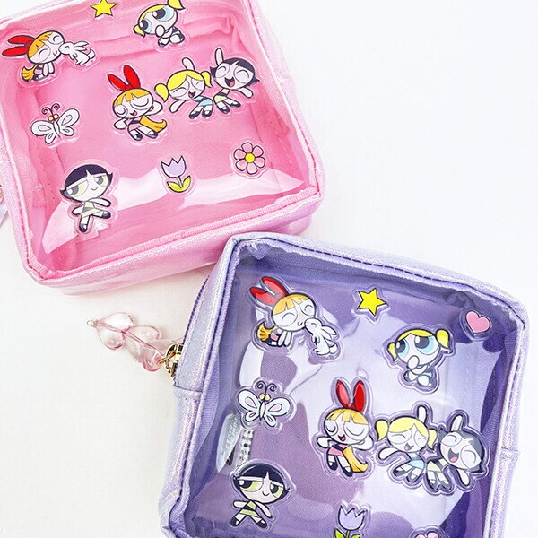 パワーパフガールズ ぷくぷくステッカー風ポーチ パープル パワパフ