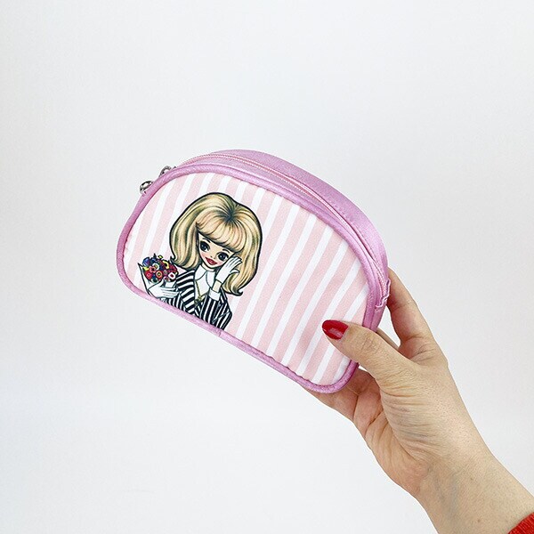 内藤ルネ ポーチ パイピンストライプ ラウンド 小物入れ 化粧ポーチ