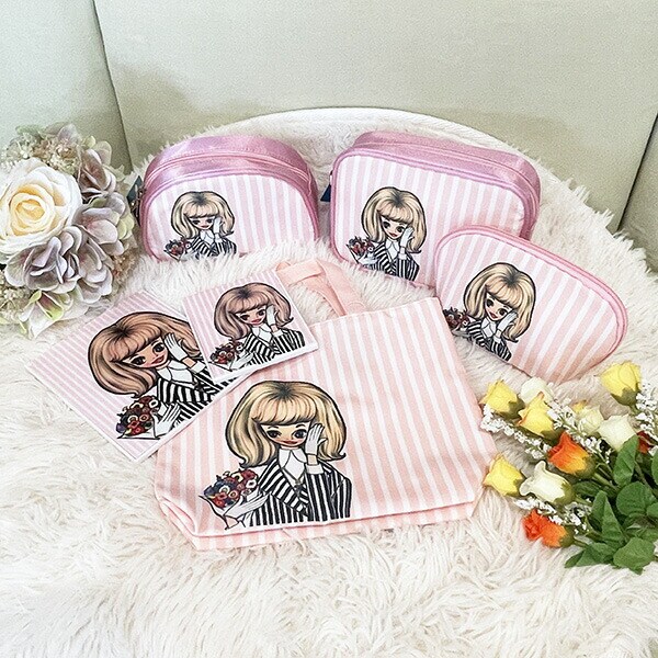 内藤ルネ ポーチ パイピンストライプ ラウンド 小物入れ 化粧ポーチ