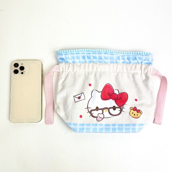 サンリオ ハローキティ 50th ふわふわ巾着ポーチ（ブルー） Sanrio