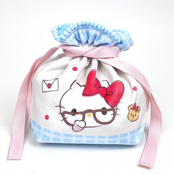 サンリオ ハローキティ 50th ふわふわ巾着ポーチ（ブルー） Sanrio