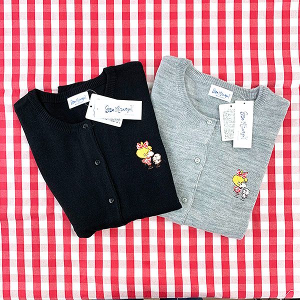 水森亜土 レディースカーディガン 刺繍 グレー M 亜土ちゃん