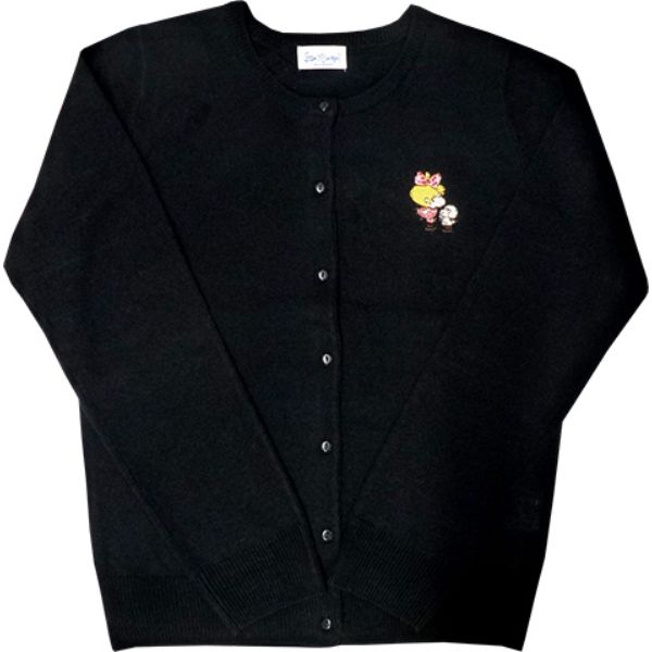 水森亜土 レディースカーディガン 刺繍 ブラック M 亜土ちゃん