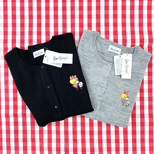 水森亜土 レディースカーディガン 刺繍 ブラック M 亜土ちゃん