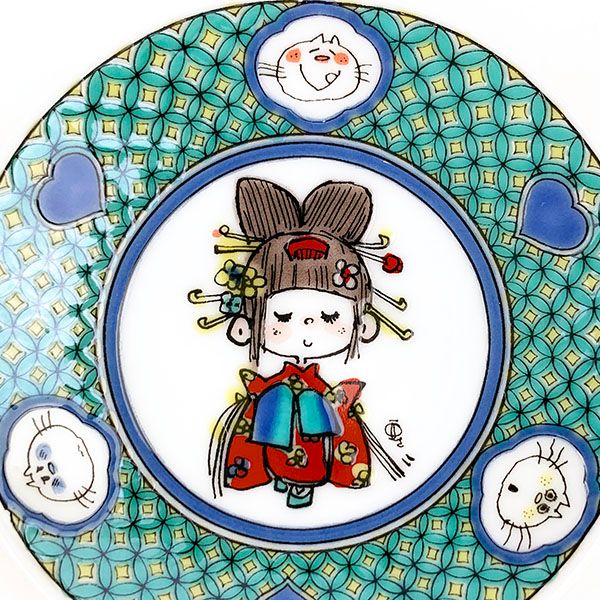 水森亜土 九谷焼 豆皿 キモノ 和食器 お皿 亜土ちゃん