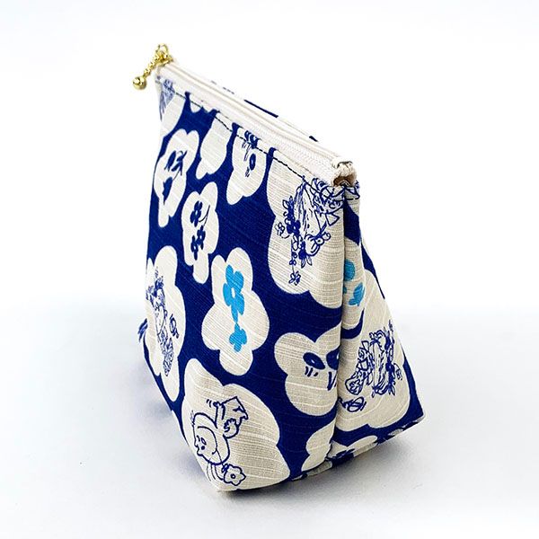 水森亜土 和柄シリーズ ポーチ 青 コスメポーチ 小物入れ 亜土ちゃん