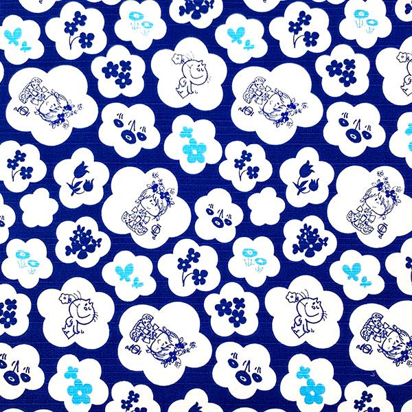 水森亜土 和柄シリーズ ポーチ 青 コスメポーチ 小物入れ 亜土ちゃん