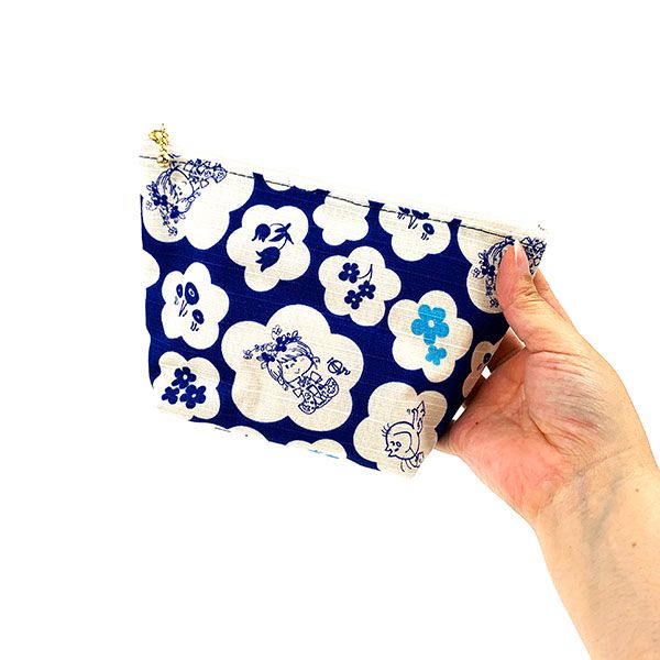 水森亜土 和柄シリーズ ポーチ 青 コスメポーチ 小物入れ 亜土ちゃん