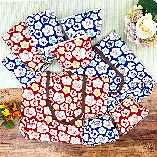 水森亜土 和柄シリーズ ポーチ 青 コスメポーチ 小物入れ 亜土ちゃん